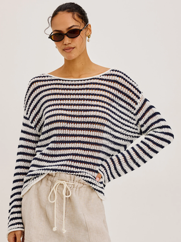 Evangeline Sweater in Ivory Indigo Stripe