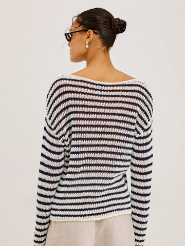 Evangeline Sweater in Ivory Indigo Stripe