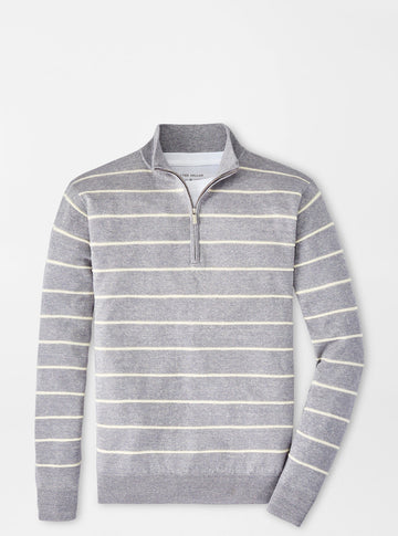 Eastham Striped Quarter-Zip Sweater in British Grey