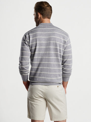 Eastham Striped Quarter-Zip Sweater in British Grey