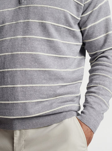 Eastham Striped Quarter-Zip Sweater in British Grey