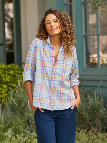 Eileen Button-up in Blue and Orange Plaid