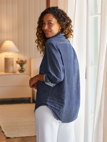 Eileen Button Down in Vintage Dark Indigo Denim