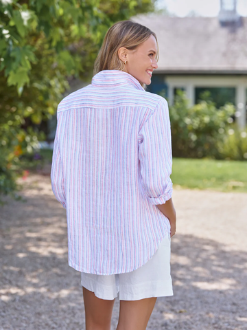 Eileen Button Down in Multicolor Linen Stripe