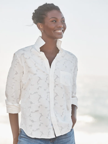 Eileen Button-Up in Textured White Flowers
