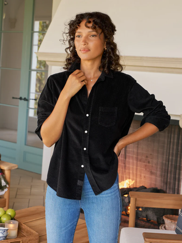 Eileen Button Up in Black Corduroy