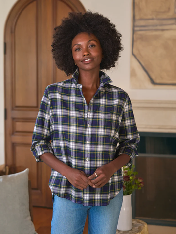 Eileen Button Down in Green, Blue and White Plaid