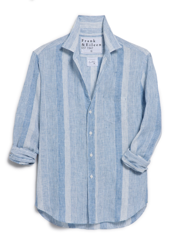 Eileen Button-Up in Multi Stripe Blue Linen