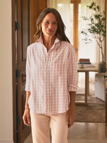 Eileen Button Up in Pink, White, Grey Plaid GLPW