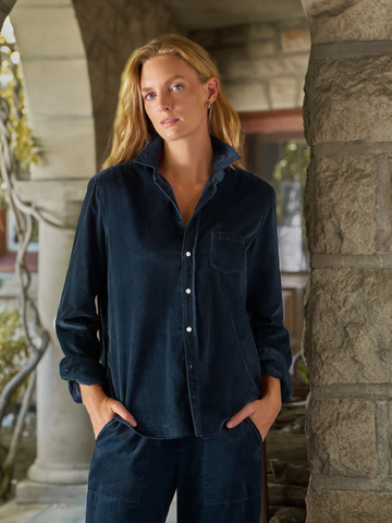 Eileen Relaxed Button-Up Shirt in Classic Navy Corduroy