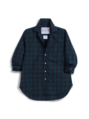 Eileen Relaxed Button-Up Shirt in Green Black Blue Plaid