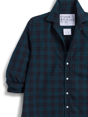 Eileen Relaxed Button-Up Shirt in Green Black Blue Plaid