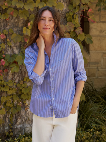 Eileen Relaxed Button-Up Shirt in Multi Blue Stripe
