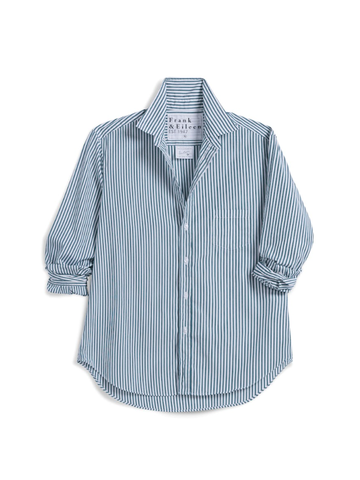 Eileen Relaxed Button-Up Shirt in Multi Green Stripe