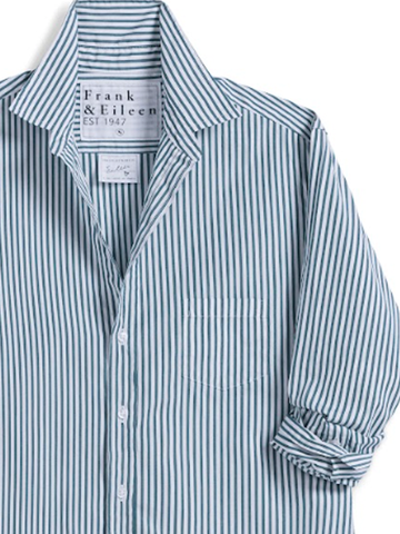 Eileen Relaxed Button-Up Shirt in Multi Green Stripe