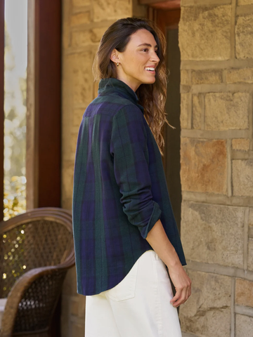 Eileen Relaxed Button-Up Shirt in Navy Green Large Plaid