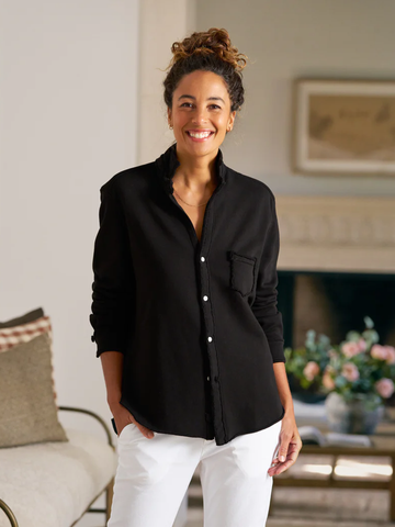 Eileen Triple Fleece Button Up in Black