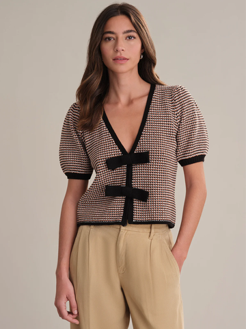 Elaine Puff Sleeve Bow Cardi in Sea Salt Multi