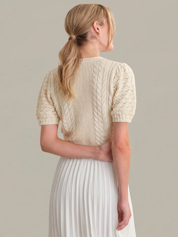 Elaine Puff Sleeve Bow Cardigan in Sea Salt
