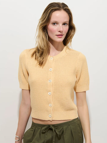 Elle Cardigan In Linen Cotton in Honey Biscuit