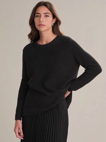 Emma Crewneck Shaker Sweater in Black