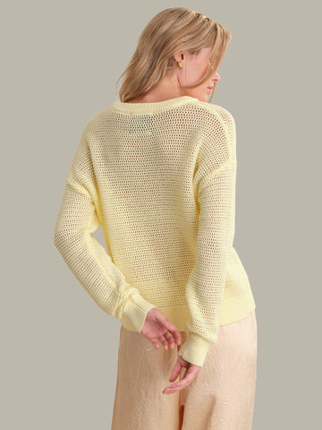 Evangeline Crew Neck Drop Shoulder Pullover in Lemon Icing