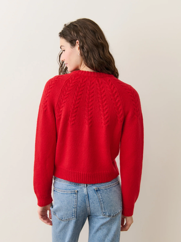 Everly Cable Knit Cardigan in Cherry Red