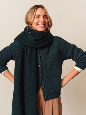 Everly Cable Knit Cardigan in Deep Sea