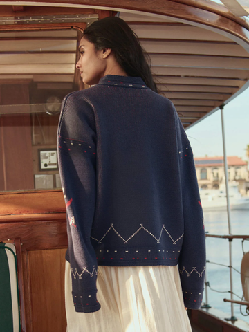 The Fisherman Laceup Pullover in Navy