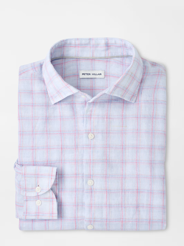 Frisbee Linen Sport Shirt in Stream Blue
