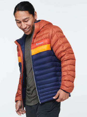 Fuego Down Hooded Jacket in Spice/Maritime