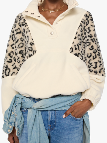 Funnel Neck Drop Inset Top in Cream And White