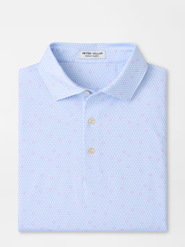 Geo Skull Performance Jersey Polo in White / Stream Blue