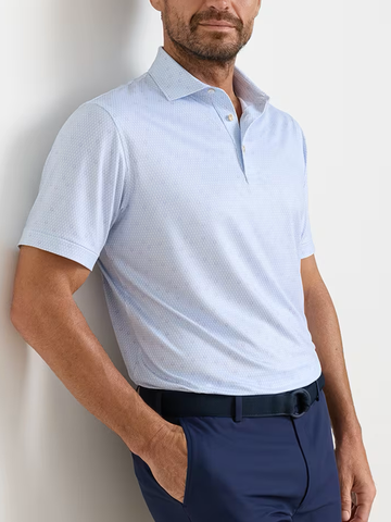 Geo Skull Performance Jersey Polo in White / Stream Blue