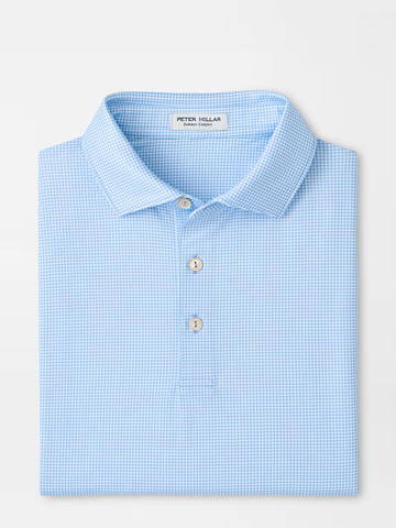 Gingham Performance Jersey Polo in Cottage Blue