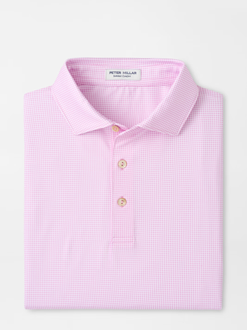 Gingham Performance Jersey Polo in Pink Parfait