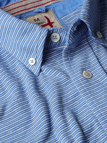 Hemp Stripe Button Down in Marine/White