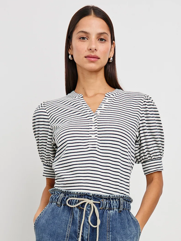 Jewel Top in Ivory Navy Micro Stripe