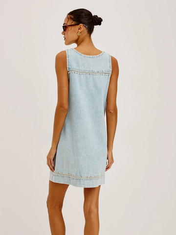 Lindsey Dress in Bleached Indigo Blanket Stitch