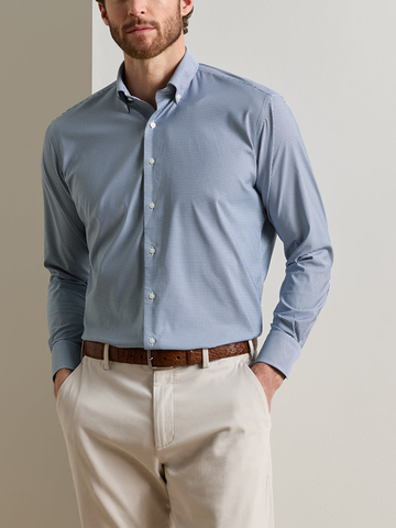 Leo Performance Twill Sport Shirt in Navy