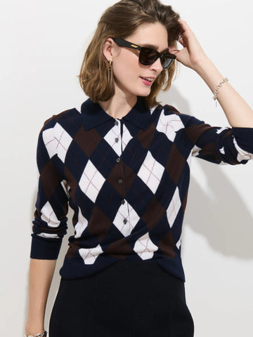 Lillian Polo Argyle Merino Wool in Navy