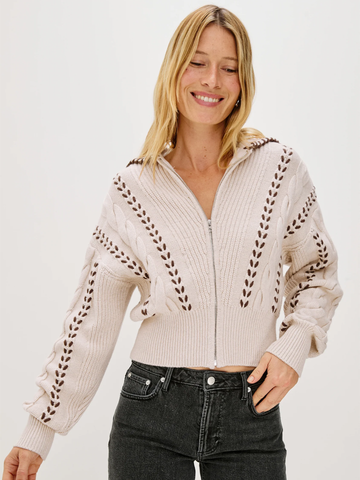 Lune Sweater in Oatmeal Brown Whip Stitch