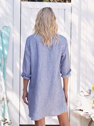 Mary Classic Shirtdress in Blue Navy Stripe
