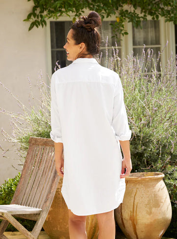 Mary Classic Shirtdress in White Tattered Denim
