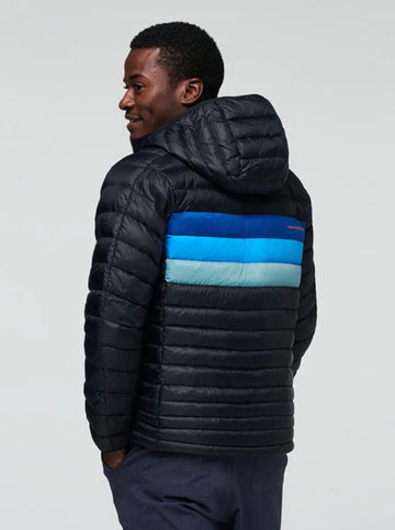 Fuego Down Hooded Jacket in Black/Pacific Stripe