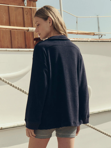 Micro Terry Lace Up Tunic Top in Navy