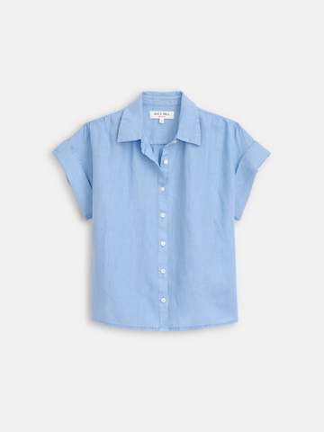 Maddie Blouse in Linen in Calm Blue