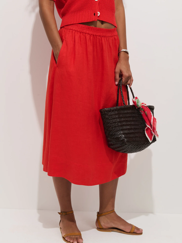 Maddie Skirt in Linen in Chili