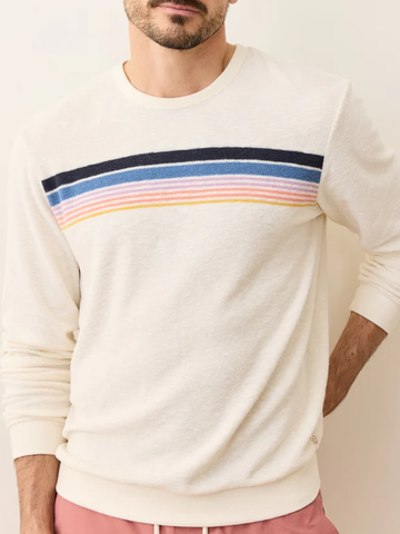 Towel Terry Crewneck in White Multi Stripe
