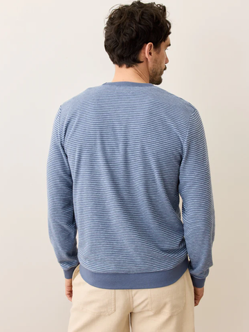 Towel Terry Crewneck in Faded Denim & China Blue Stripe